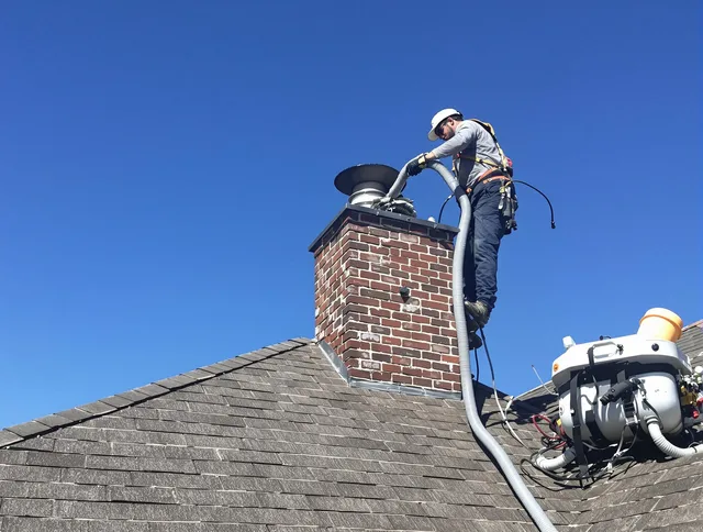 Dedicated Millbury Chimney Sweep team member cleaning a chimney in Millbury, MA