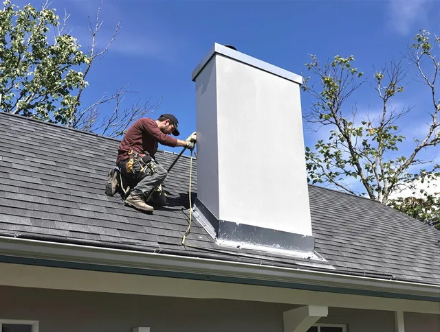 Millbury Chimney Sweep team member finishing chimney construction in Millbury, MA