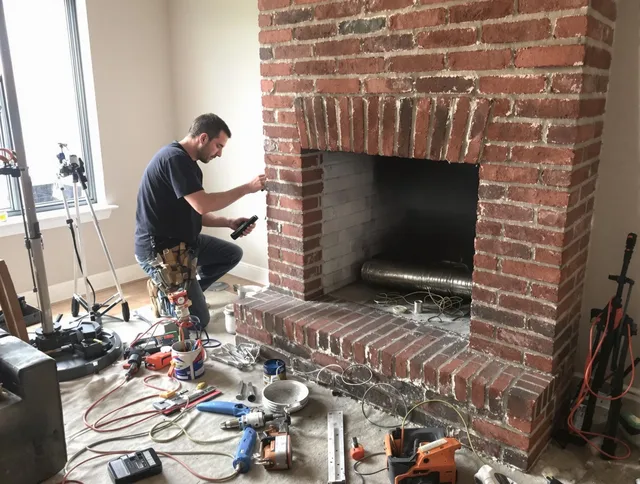 Millbury Chimney Sweep specialist finalizing chimney liner service in Millbury, MA