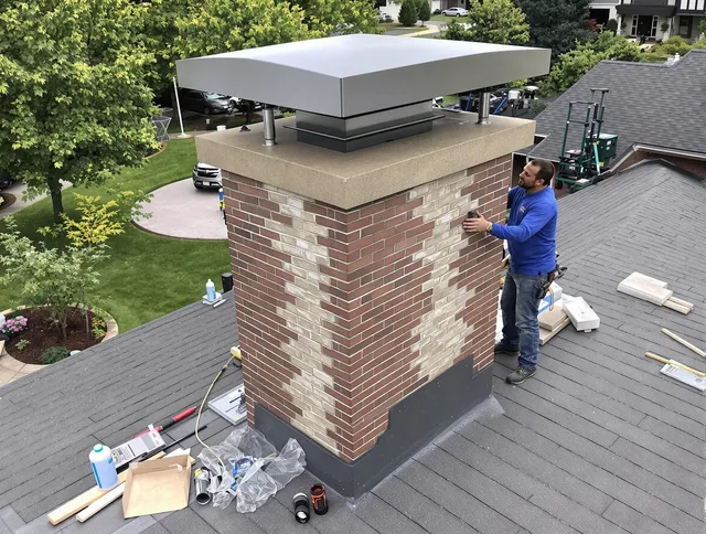 Millbury Chimney Sweep team working on a custom chimney remodel in Millbury, MA